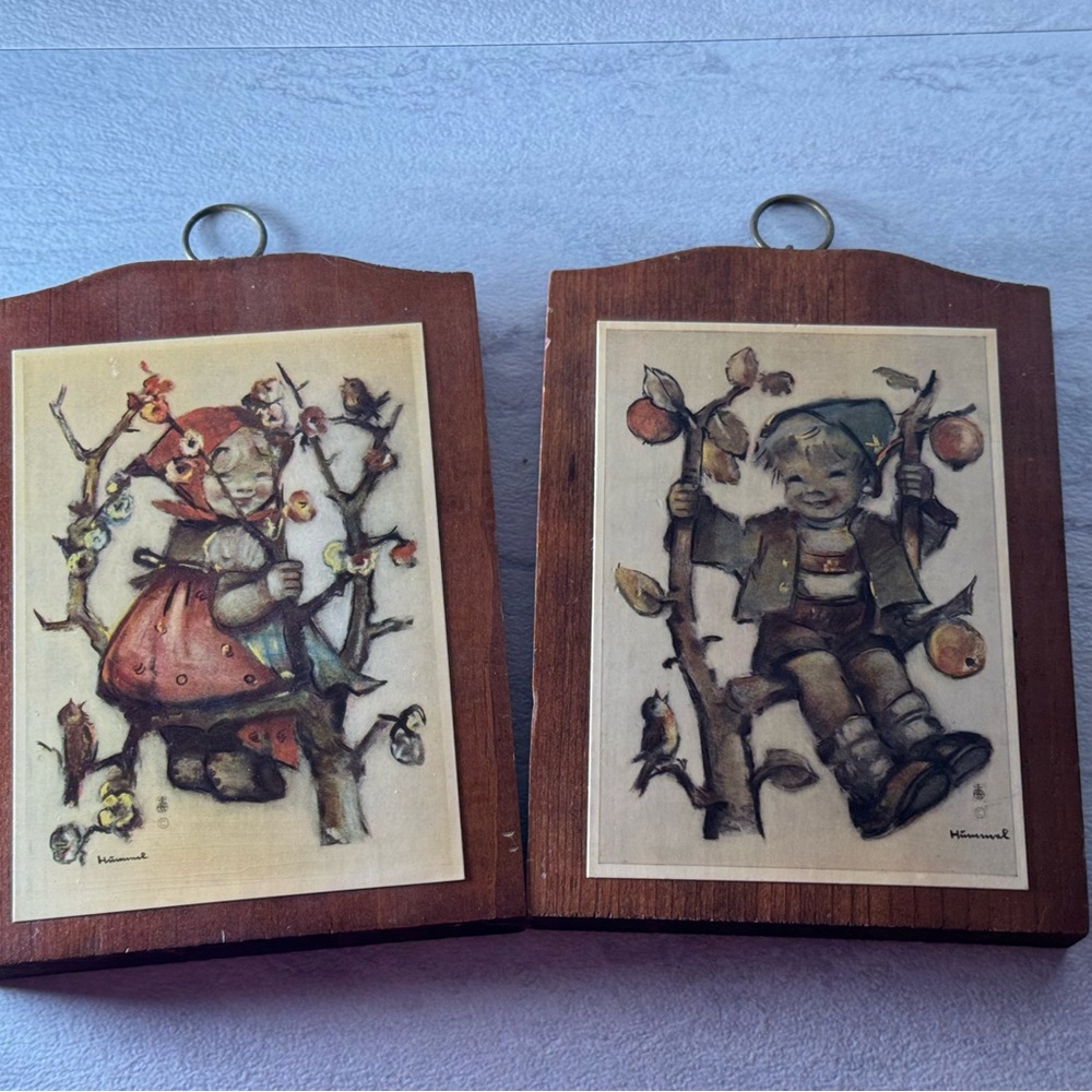 Set up two vintage Hummel wall art/hanging plaques